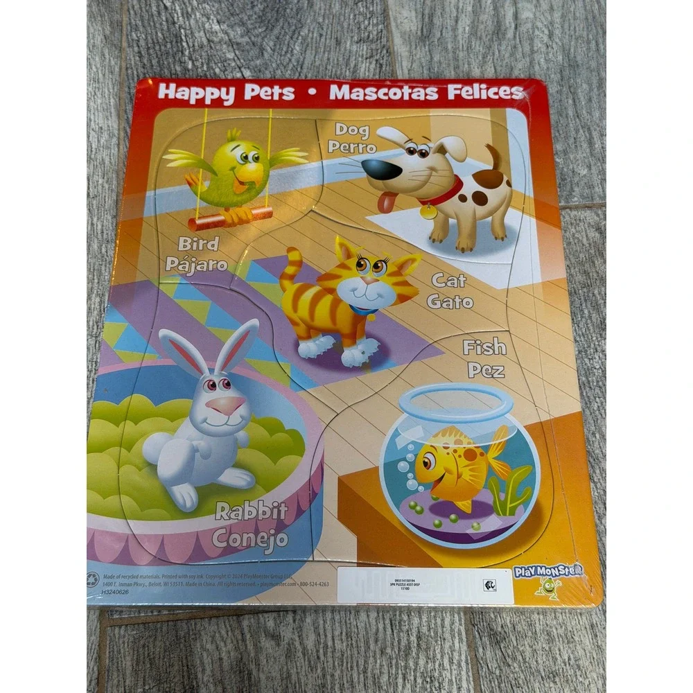 PlayMonster Board Puzzles Bilingual Space Dino Pets English Spanish NWT Learning